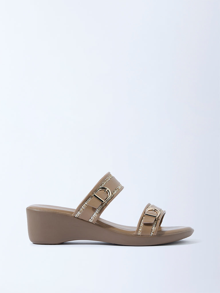 LUNA BLU Brown Raffia-Detailed Slip-On Sandals