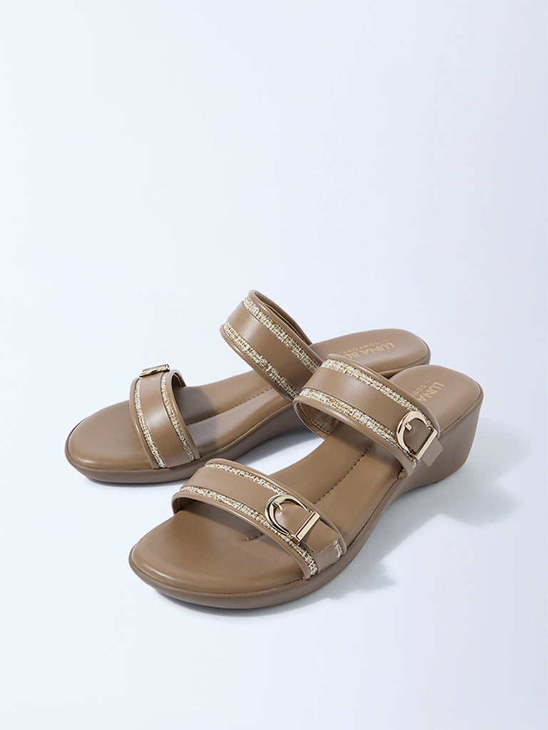 LUNA BLU Brown Raffia-Detailed Slip-On Sandals - Image 2