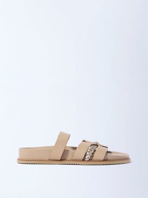LUNA BLU Cream Multi-Strap Slip-On Sandals