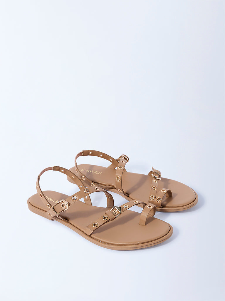 LUNA BLU Beige Eyelet-Detailed Sandals - Image 2