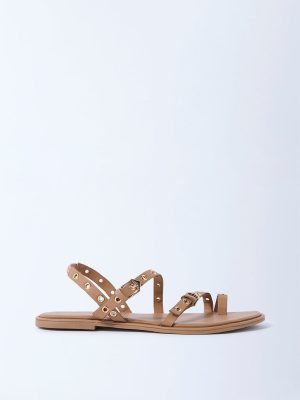 LUNA BLU Beige Eyelet-Detailed Sandals