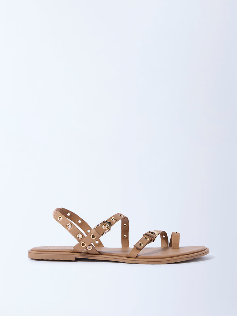 LUNA BLU Beige Eyelet-Detailed Sandals