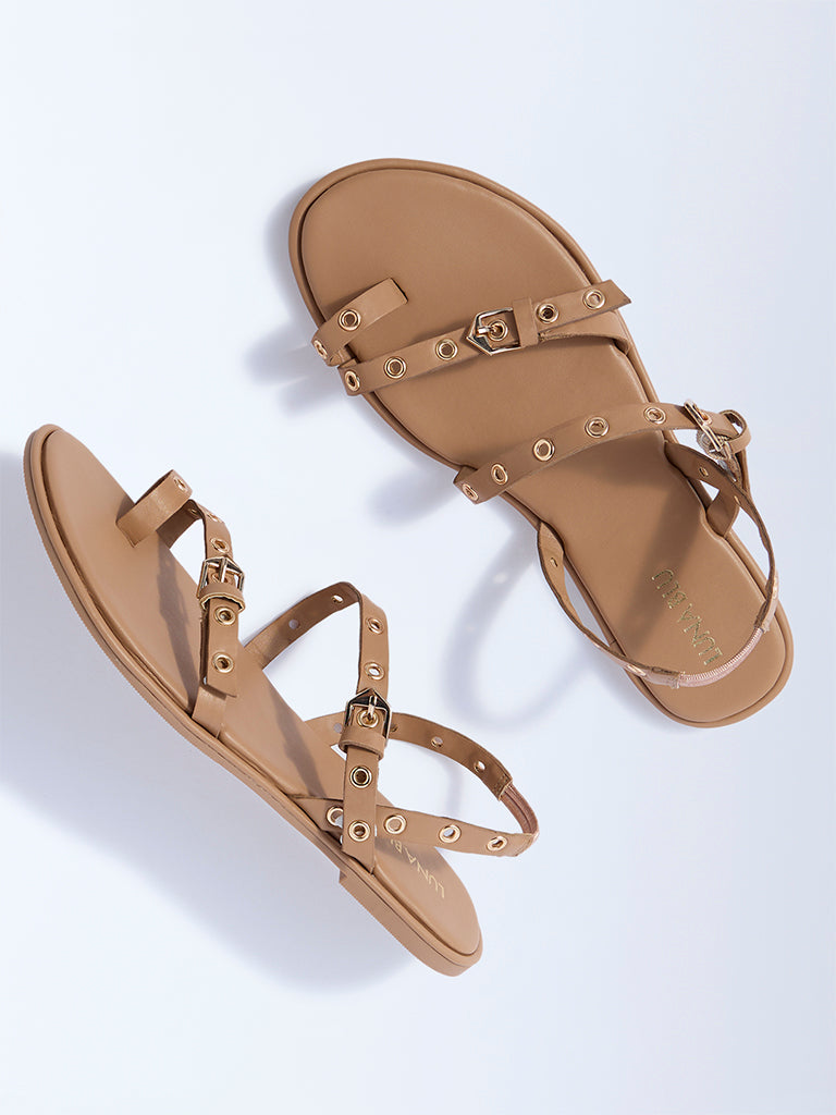 LUNA BLU Beige Eyelet-Detailed Sandals - Image 3