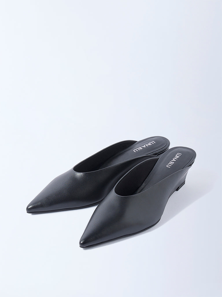 LUNA BLU Black Wedge-Heel Mules - Image 2