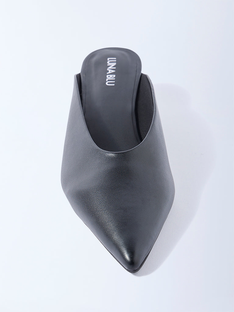 LUNA BLU Black Wedge-Heel Mules - Image 3