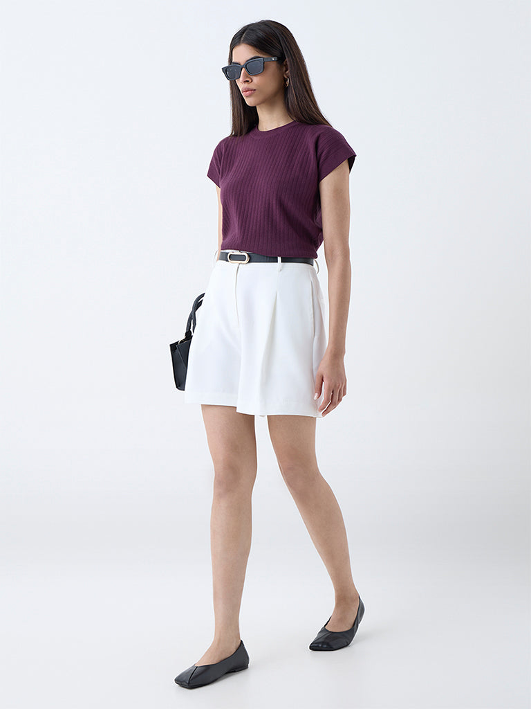 Wardrobe Plum Self-Striped T-Shirt - Image 2