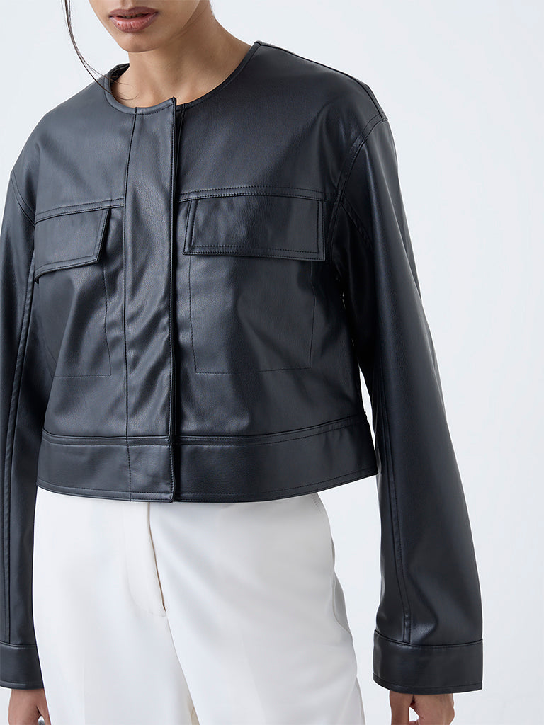 Wardrobe Black Faux Leather Jacket - Image 3