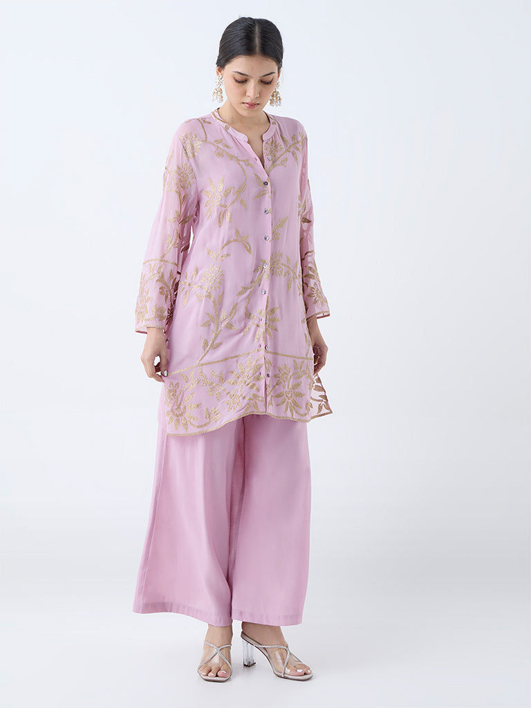 Vark Lilac Floral Embroidered Straight Ethnic Set - Image 2