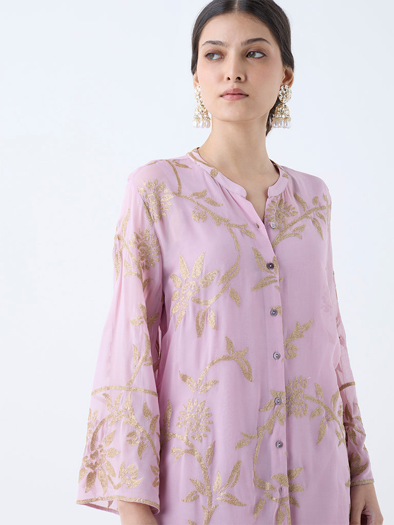 Vark Lilac Floral Embroidered Straight Ethnic Set - Image 3