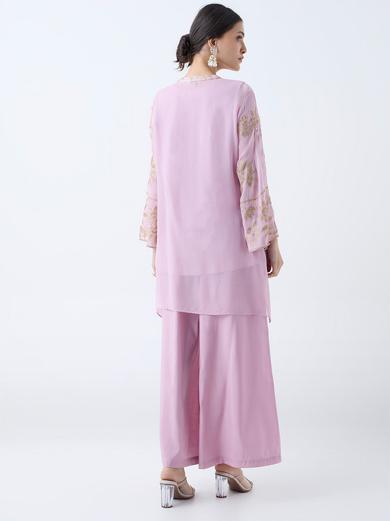 Vark Lilac Floral Embroidered Straight Ethnic Set - Image 4