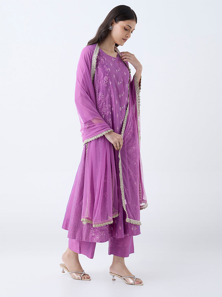 Vark Magenta Embroidered A-Line Cotton-Blend Ethnic Set - Image 2