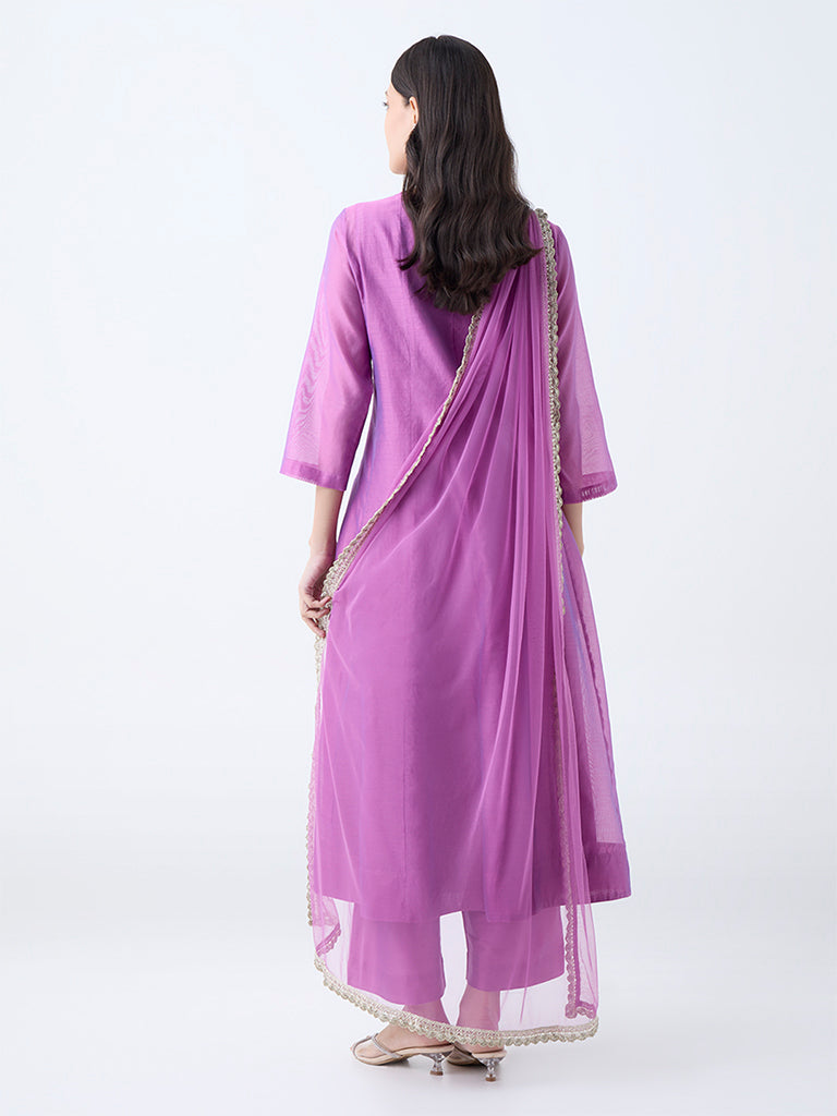 Vark Magenta Embroidered A-Line Cotton-Blend Ethnic Set - Image 4