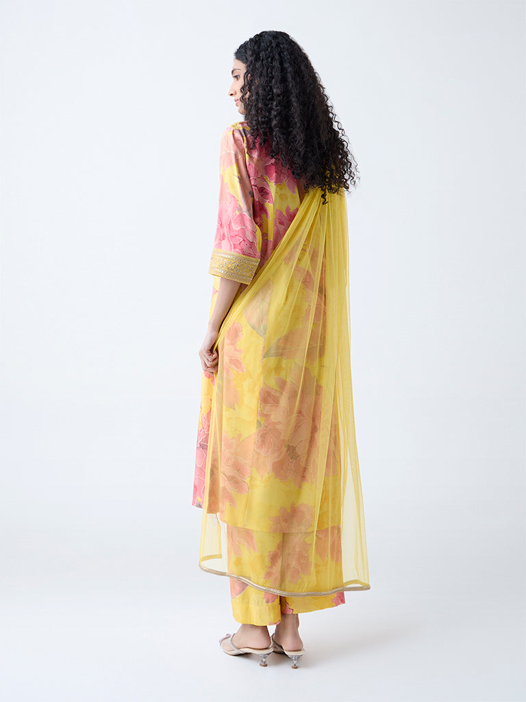 Vark Yellow Floral Patterned A-Line Ethnic Set - Image 4