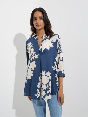Utsa Indigo Floral Printed Tunic