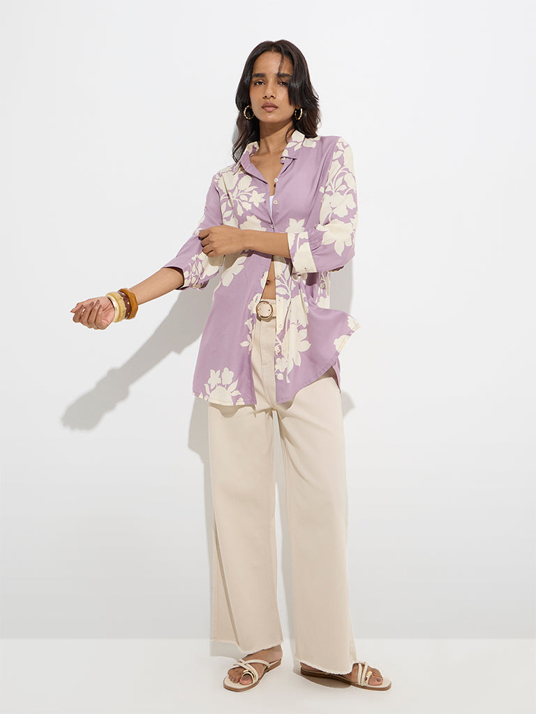 Utsa Lilac Floral Design Tunic - Image 2