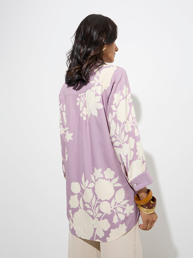 Utsa Lilac Floral Design Tunic - Image 4