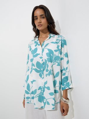 Utsa Aqua Leaf Design Tunic
