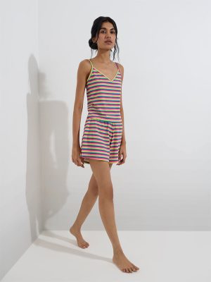 Superstar Multicolour Stripe High-Rise Cotton-Blend Shorts