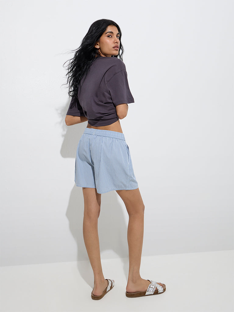 Superstar Blue Stripe High-Rise Cotton-Blend Boxer Shorts - Image 4