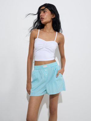 Superstar White Ruched Cotton-Blend Camisole