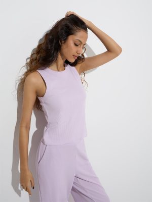 Superstar Lavender Ribbed-Textured Cotton-Blend Tank Top