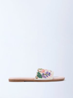 LUNA BLU Pink Embroidered Slides