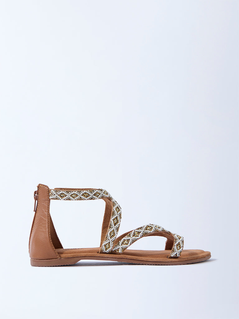 LUNA BLU Bronze Embellished Gladiator Sandals