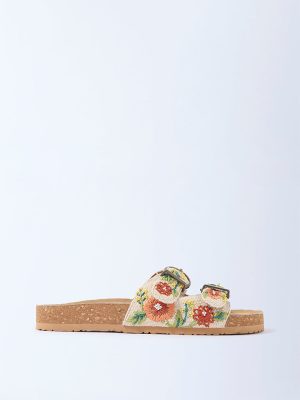 LUNA BLU Multicolour Floral Embroidered Slip-On Sandals