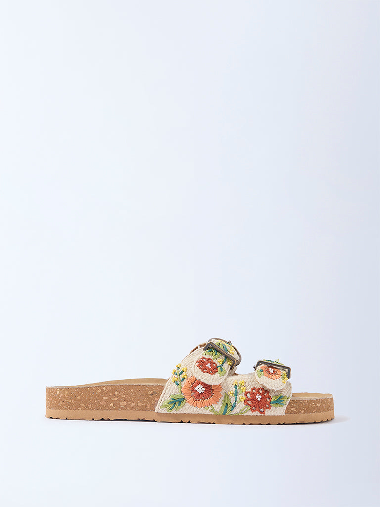 LUNA BLU Multicolour Floral Embroidered Slip-On Sandals