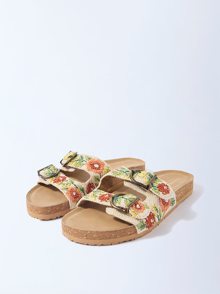 LUNA BLU Multicolour Floral Embroidered Slip-On Sandals - Image 2