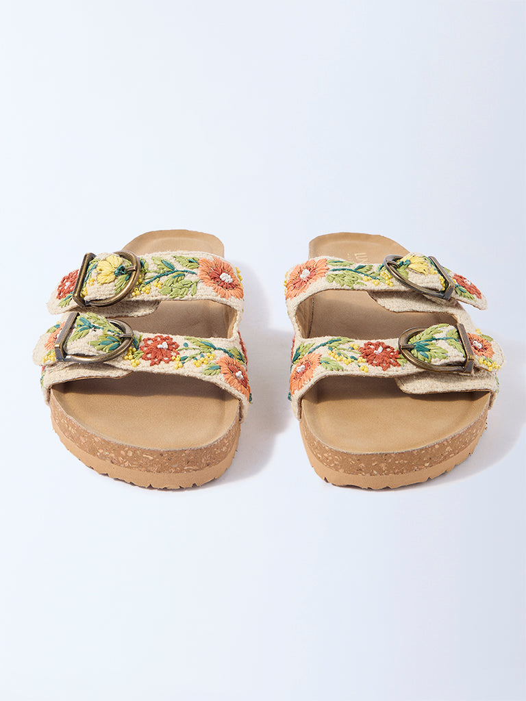 LUNA BLU Multicolour Floral Embroidered Slip-On Sandals - Image 3