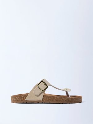 LUNA BLU Ivory T-Strap Suede Sandals