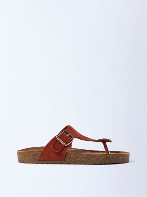 LUNA BLU Rust T-Strap Suede Sandals