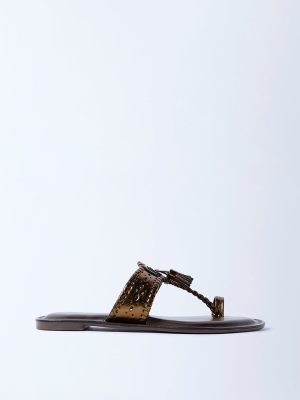 LUNA BLU Dark Brown Kolhapuri Sandals
