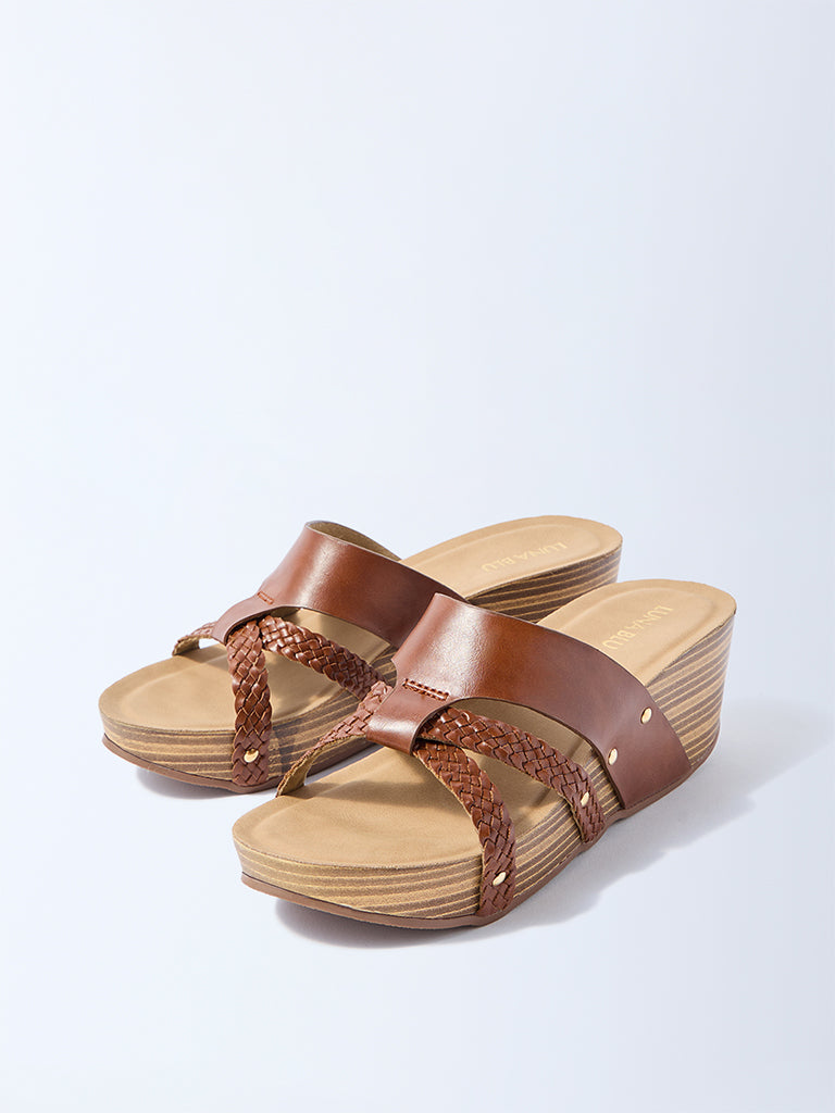 LUNA BLU Brown Multi-Strap Wedge Sandals - Image 2