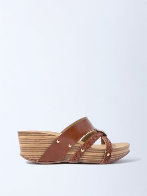 LUNA BLU Brown Multi-Strap Wedge Sandals
