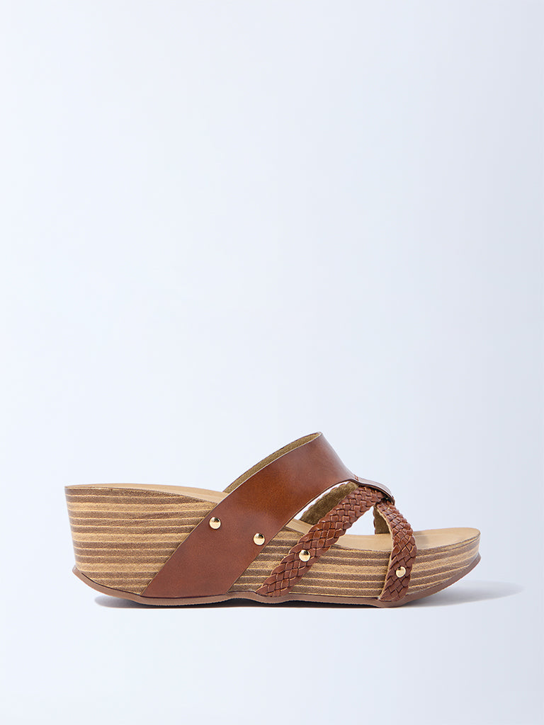 LUNA BLU Brown Multi-Strap Wedge Sandals
