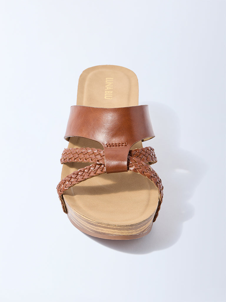 LUNA BLU Brown Multi-Strap Wedge Sandals - Image 3