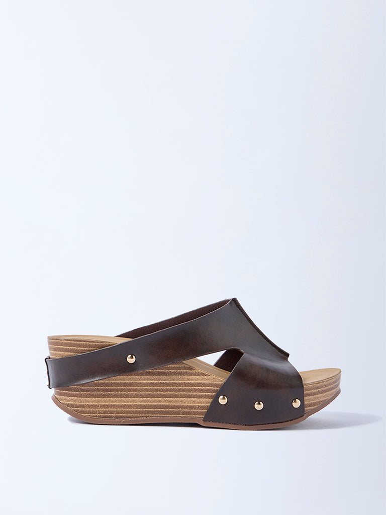 LUNA BLU Brown Wedge-Heel Sandals