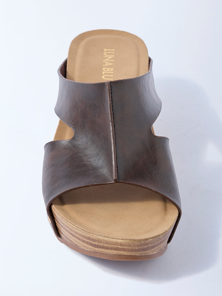 LUNA BLU Brown Wedge-Heel Sandals - Image 3