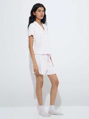 Superstar White Printed High-Rise Cotton-Blend Shorts