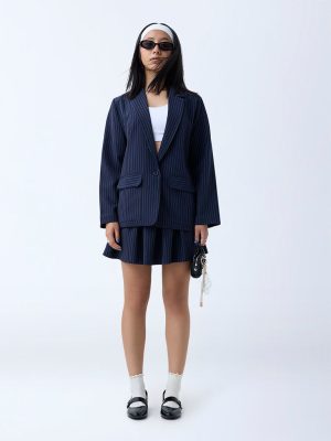 Nuon Navy Pinstripe Detailed Blazer