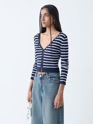 Nuon Navy Stripe Patterned Top