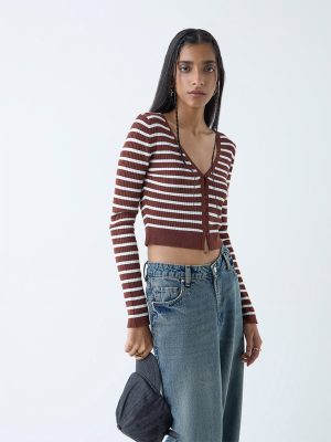 Nuon Brown Stripe Printed Top