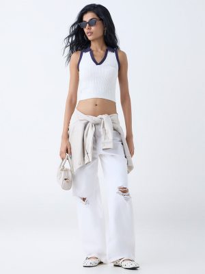 Nuon White Cable-Knitted Top