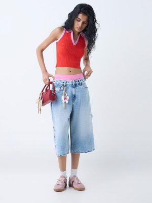 Nuon Red Cable-Knitted Top