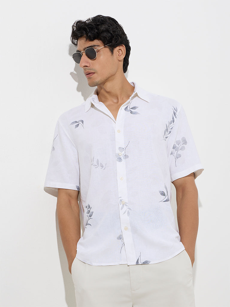 Ascot White Leaf Patterned Relaxed-Fit Shirt - Image 2