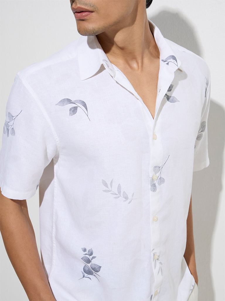 Ascot White Leaf Patterned Relaxed-Fit Shirt - Image 3