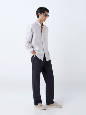 Ascot Beige Checks Design Relaxed-Fit Linen Shirt