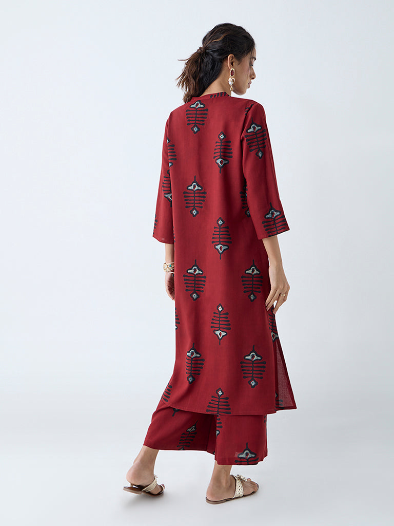 Utsa Maroon Printed A-Line Kurta - Image 4